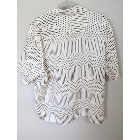 Mr. P Mr. Porter Linen Blend Camp Collar Button Down Shirt Sz XXL Geometric - Picture 7 of 12